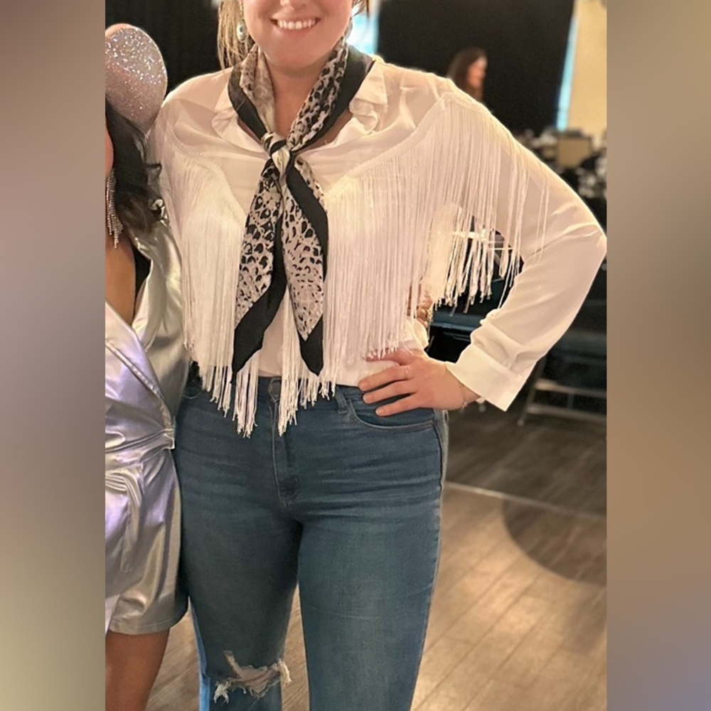 White Fringe Button Up - image 1